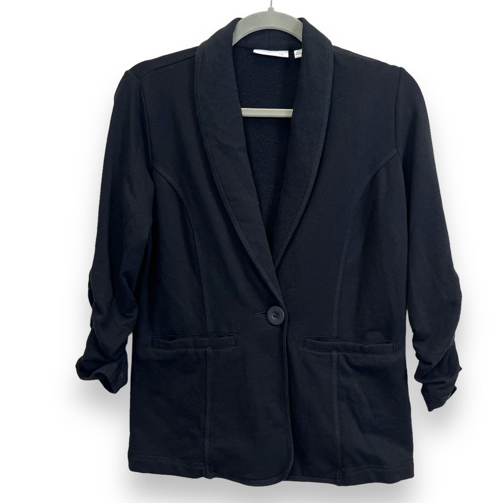 Susan Graver Jacket Womens XXS Black Cotton Single Button Casual Blazer Y2K